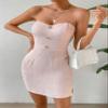 ACEMT Women's Button Detail Tube Dress (Color : Pink, Size : Medium) view 2