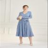Ailaoyou Sweater Dress for Women Long Sweater Dress Belt Big Swing Pleated V Neck Cashmere Long Belted Textured Dress Casual Ribbed Knit A Line Pullover Vestido Tipo Sueter para MujerAC-1303-Blue-M view 4