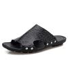 HOOENG Mens Slide Sandals Closed Toe Crocodile Print Pool Slide Slippers Leather Water Resistant Outdoor Slipper Shoes (Color : Black, Size : 9.5) view 1