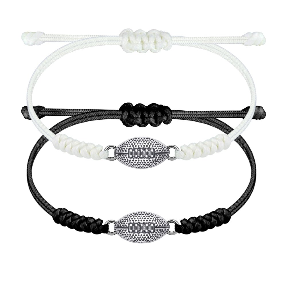 SmileBelle Football Bracelets Football Valentine Gifts 2 PCS Adjustable Braided Rugby Bracelets Football Stuff as Game Day College Birthday Gifts for Football Players Fans