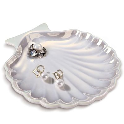 AISBUGUR Shell Ring Holder Dish, Shell Jewelry Tray, Trinket Dish, Cute Decorations for Coastal Home Decor, Bathroom Decor, 5.5", White
