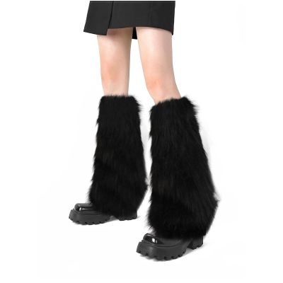 XEPST Faux Fur Fuzzy Leg Warmers Furry Boot Covers for Women, Warm Fuzzy Boot Cuff Boot Sleeves Leg Warmers for Party Costumes - Black