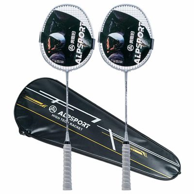 ALPSPORT RR Graphite Badminton Rackets Sets of 2, Composite Carbon Fiber Aluminum Racquets Including Badminton Bag, 2 Tied Grip Tapes (Silver)