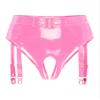 Agoky Womens Shiny Metallic Booty Shorts Crotchless Hot Pants with Garter Clips for Stage Pole Dance Pink Large view 2