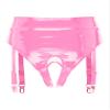 Agoky Womens Shiny Metallic Booty Shorts Crotchless Hot Pants with Garter Clips for Stage Pole Dance Pink Large view 3