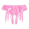 Agoky Womens Shiny Metallic Booty Shorts Crotchless Hot Pants with Garter Clips for Stage Pole Dance Pink Large view 4