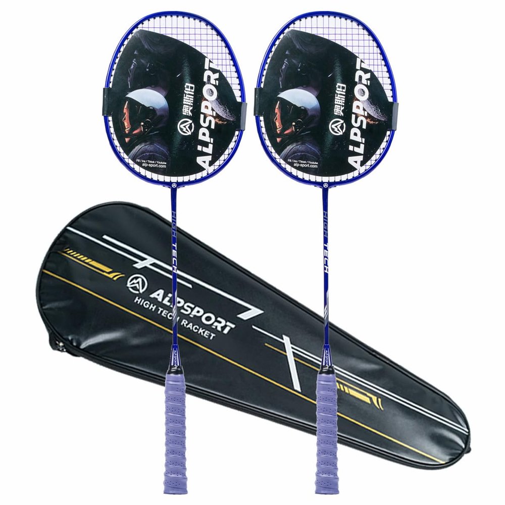 ALPSPORT RR Graphite Badminton Rackets Sets of 2, Composite Carbon Fiber Aluminum Racquets Including Badminton Bag, 2 Tied Grip Tapes (Purple)