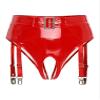 Agoky Womens Shiny Metallic Booty Shorts Crotchless Hot Pants with Garter Clips for Stage Pole Dance Red XX-Large view 3