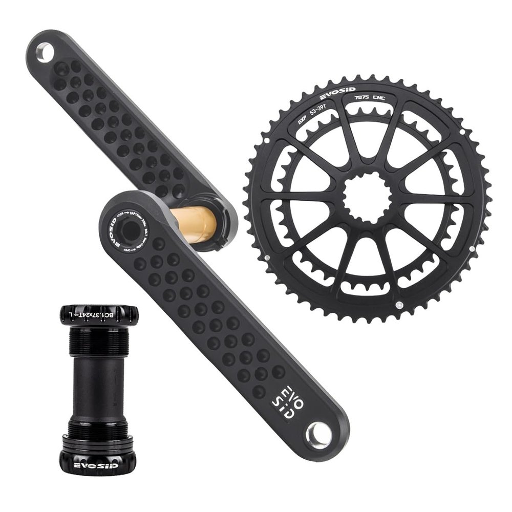LSRRYD Mountain Bike Hollow Integrated Crankset 160mm 165mm 170mm 175mm Crank Arm Set Aluminum Alloy Mountain Bike Cranksets with BB Double Chainring 50-34T 52-36T 53-39T for 7-12 Speed(53-39T,170mm)