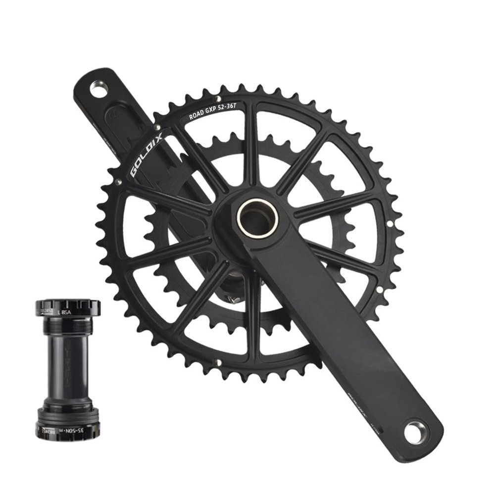 LSRRYD Bike Cranksets 165mm 170mm 172.5mm 175mm Hollow Integrated 50-34T 52-36T 53-39T Double Chainring Fit for Crankset 9/10/11/12 Speed with Bottom Bracket(52-36T,172.5mm)