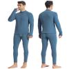 Runhit Long Johns for Men Thermal Underwear Set Winter Fleece Base Layer Thermal Top and Bottom Long Underwear Mens Cold Weather Small Blue view 2