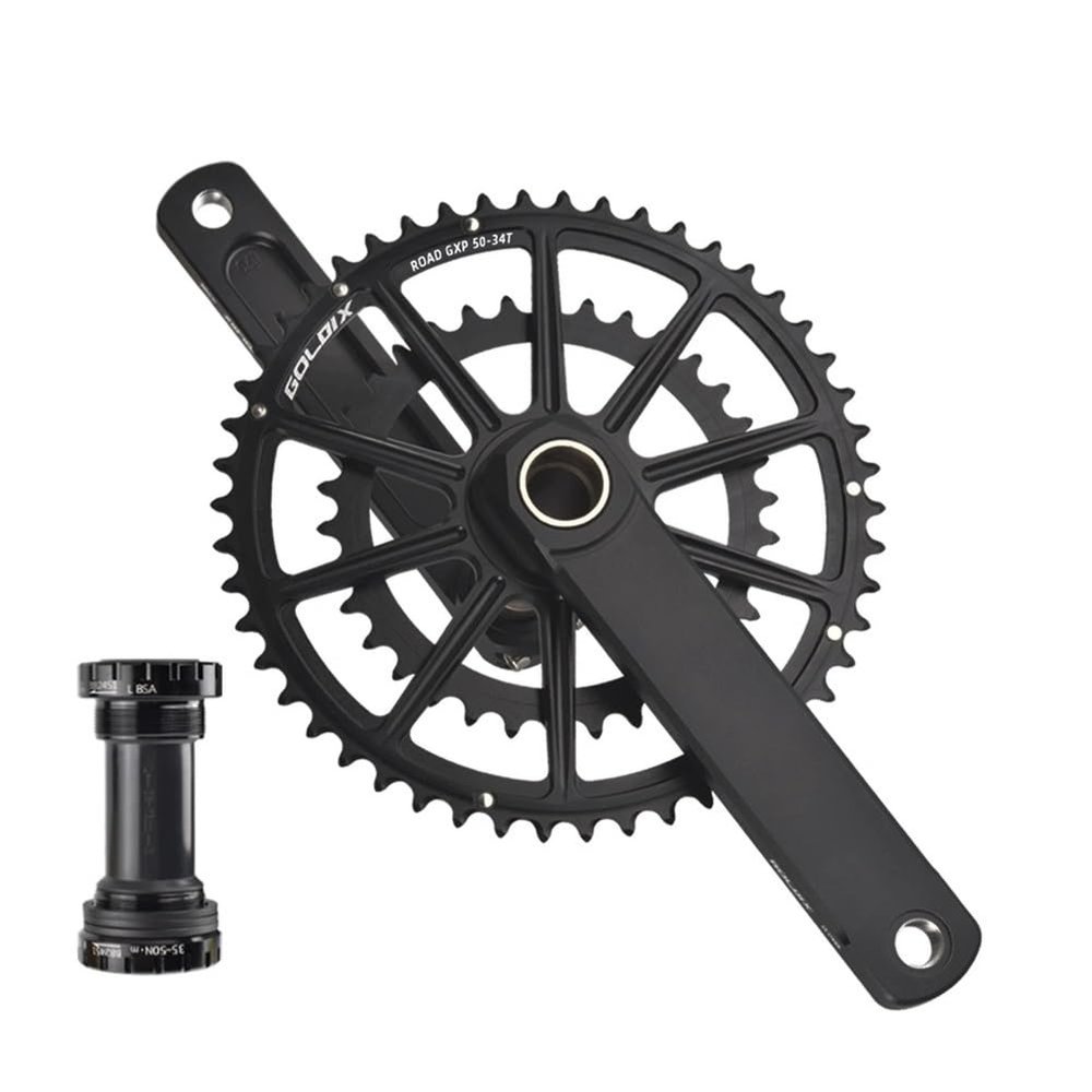 LSRRYD Bike Cranksets 165mm 170mm 172.5mm 175mm Hollow Integrated 50-34T 52-36T 53-39T Double Chainring Fit for Crankset 9/10/11/12 Speed with Bottom Bracket(50-34T,175mm)