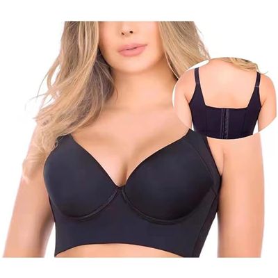 NEOXOL Women Deep Cup Bra Hide Back Fat Bra, Full Back Coverage Push Up Sports Bra with Comfort Pushup Bra (Black,42D)