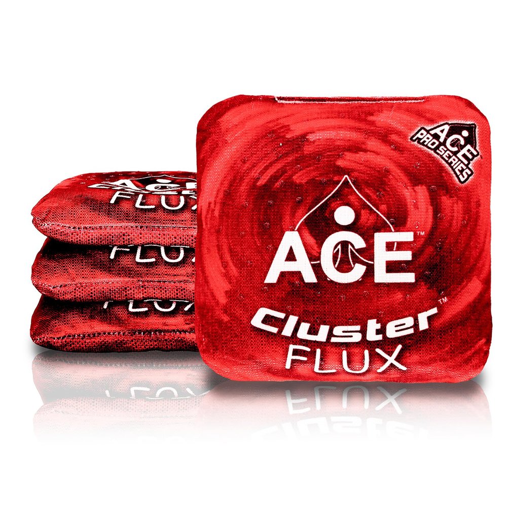 CornholeAce Cluster Flux | Red (Set of 4 Bags) | ACE Pro Stamped | Cluster Pad Technology | Dual Sided Slick Stick All Weather | Professional Cornhole Bags