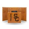 Rico Industries NCAA USC Trojans Mens Tri Fold Brown Wallet- Premium 9 Pocket Laser-Engraved Team Logo on Vegan Leather- Minimalist Design, ID Window, Credit Card Holder- Ideal Mens Gift view 1