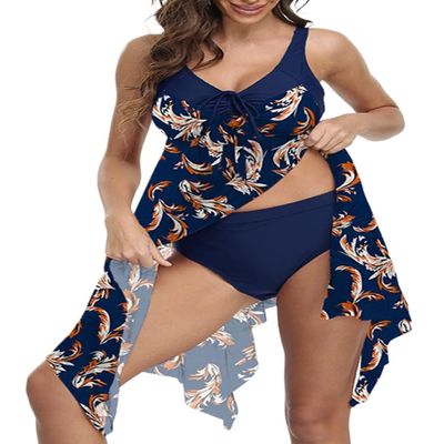 Digital Print Swim Wear for Fat Woman Women Vintage Beachwear Bathing Costume Brazilian Cover-Ups Plus Size Swimming Suit (as1, Alpha, xx_l, Regular, Regular, Dark Blue)