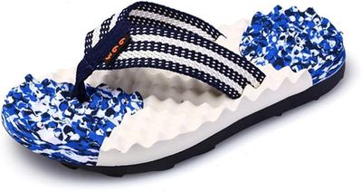LUXRUB Acupressure Massage Flip Flops Men Women Foot Open Toe Reflexology Sandals Outdoor Non-slip Beach Shoes Relief Plantar Fasciitis Heel Arch Arthritis Pain (Color : Blue, Size : 9.5)