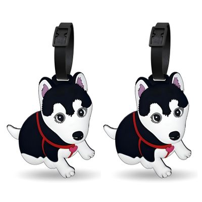 Husky Silicone Luggage Tags 2 Pack  Cute Dog Travel ID Tags with Name Card, Durable Bag Identifiers for Suitcases, Backpacks, Kids School Bags & Travel Accessories