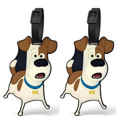 Dog Silicone Luggage Tags 2 Pack  Cute Surprised Dog Cartoon Travel ID Tags with Name Card, Durable Bag Identifiers for Suitcases, Backpacks & School Bags