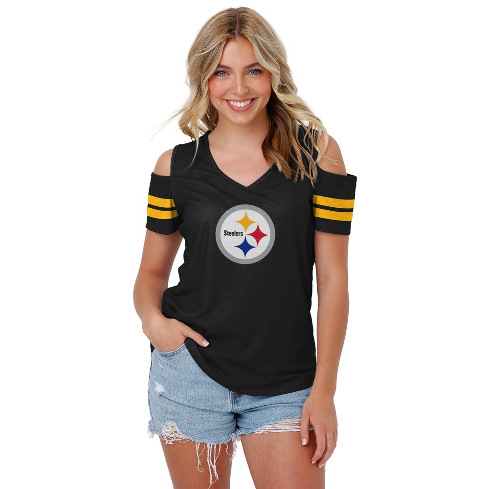 FOCO Pittsburgh Steelers NFL Womens Cold Shoulder T-Shirt - Small