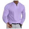 Mens Shirts, Playeras Y Camisetas para Hombres Long Sleeve Cotton Shirts for Men T Shirt Men's Casual Solid Color V-Neck Gentleman's Business T Shirt with Pockets Hombre (L, Light Purple) view 1