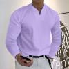 Mens Shirts, Playeras Y Camisetas para Hombres Long Sleeve Cotton Shirts for Men T Shirt Men's Casual Solid Color V-Neck Gentleman's Business T Shirt with Pockets Hombre (L, Light Purple) view 4