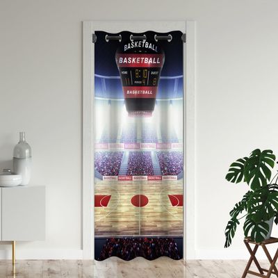 Basketball Court Door Curtains for Doorways, Sports Arena Team Ball Stadium Blackout Curtain for Kids Bedroom Closet, Grommet Thermal Insulated Privacy Door Drapes for Room Divider, 52"W x 80"L