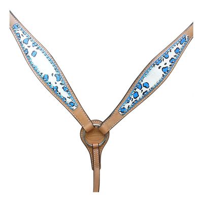 HILASON Western Horse Leather Breast Collar Turquoise Leopard | for Horses