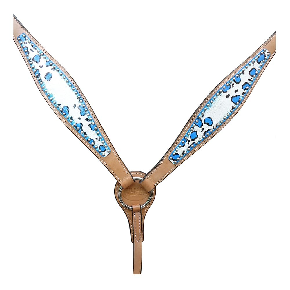 HILASON Western Horse Leather Breast Collar Turquoise Leopard | for Horses
