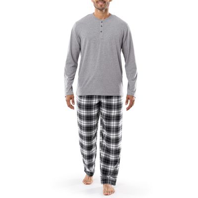 IZOD Men's Jersey Henley and Flannel Pant Set, Grey Heather, XX-Large