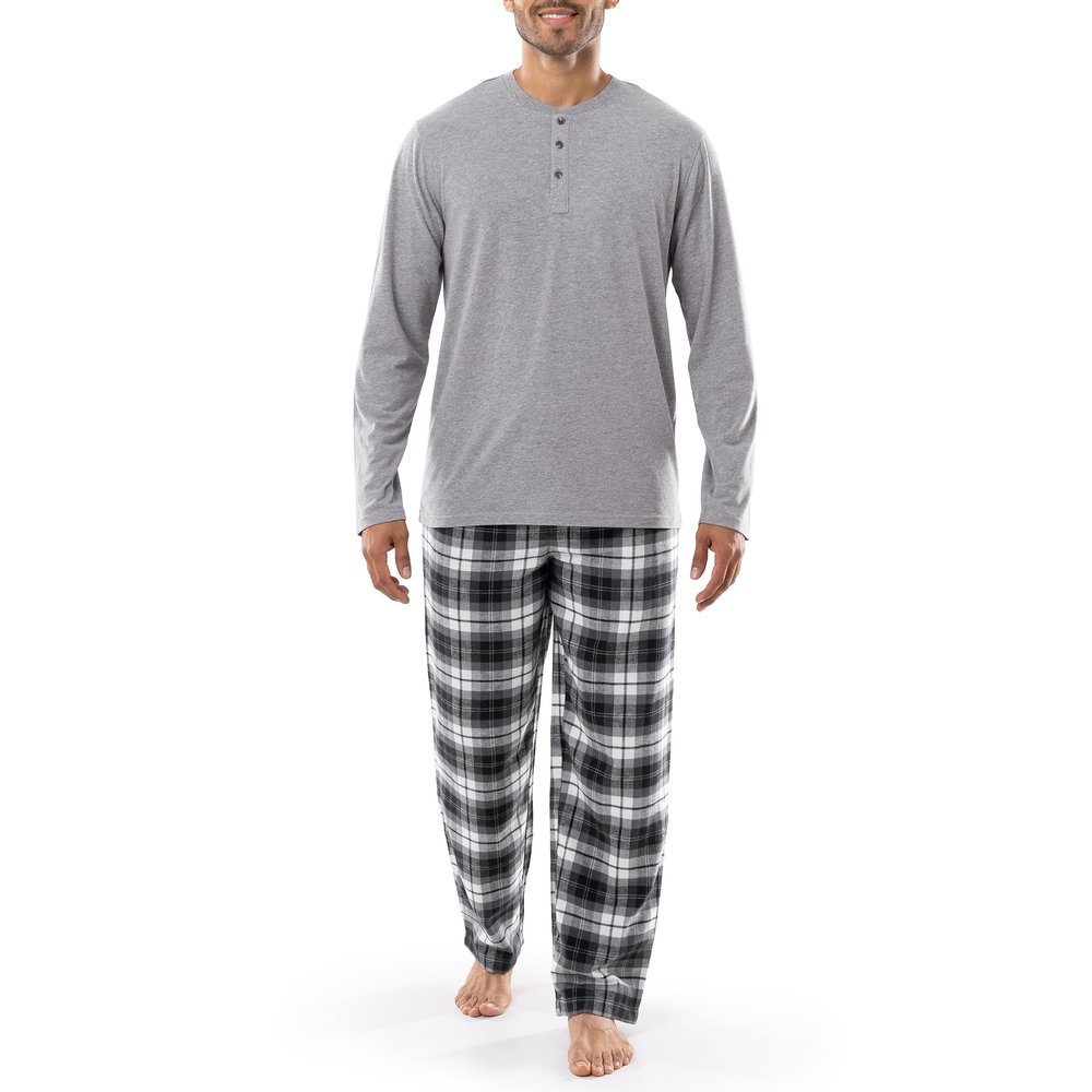 IZOD Men's Jersey Henley and Flannel Pant Set, Grey Heather, XX-Large