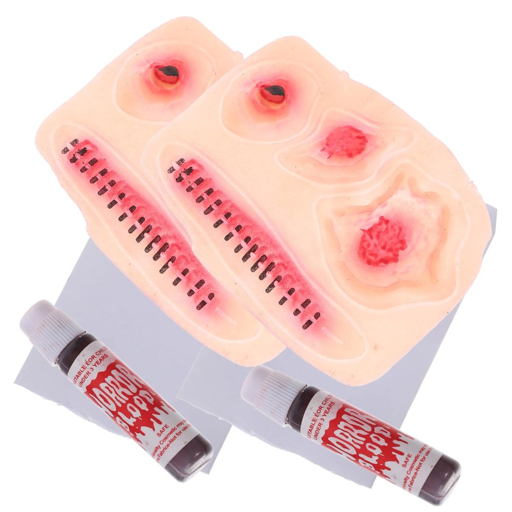 2pcs Scar Temporary Stickers Latex Fake Wounds Makeup Stickers Halloween 3d Apparel Prom Props