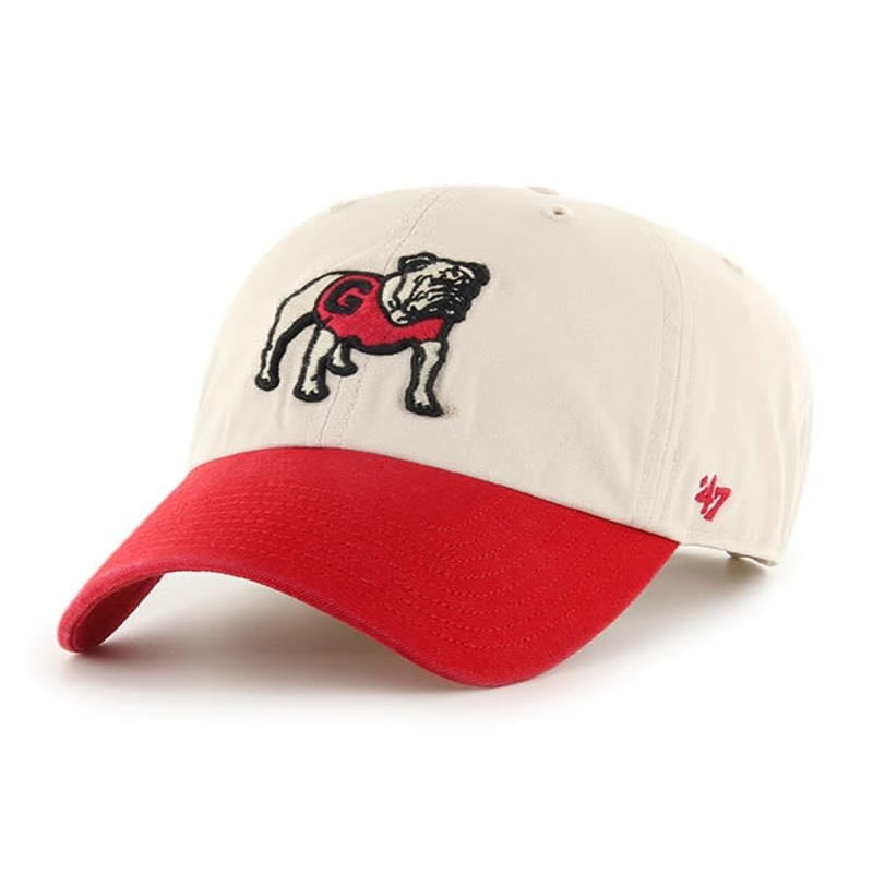 47 Georgia Bulldogs Hat Mens Womens Sidestep Clean Up Adjustable Cap, Bone White/Red
