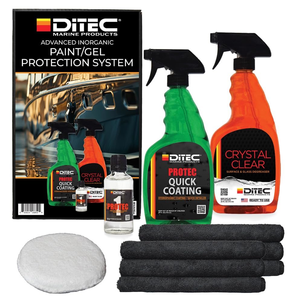 DITEC Marine Protec Boat Sealant Kit - Professional Gelcoat & Paint Protection - Prevents Oxidation & UV Fading - Hydrophobic Mirror Shine - Yacht-Grade Ceramic Alternative - Waterway Safe