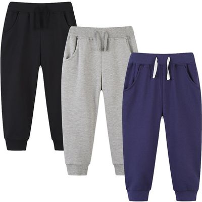 GFQLONG 3 Pack Baby Boy Drawstring Elastic Sweatpants,Toddler Cotton Dinosaur Active Jogger Pants with Pockets,Solid Color,2-3T