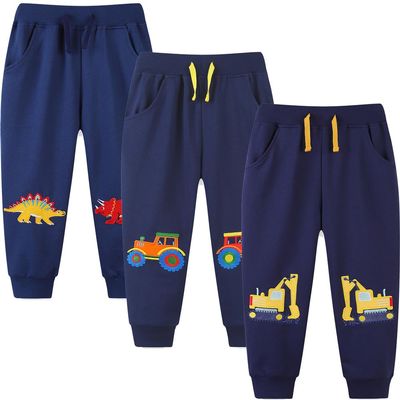 GFQLONG 3 Pack Baby Boy Drawstring Elastic Sweatpants,Toddler Cotton Dinosaur Active Jogger Pants with Pockets,Car&Dinosaur,5-6T