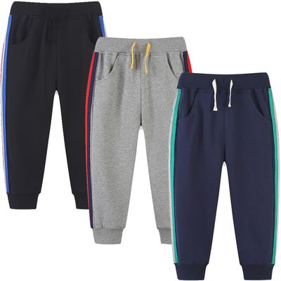 GFQLONG 3 Pack Baby Boy Drawstring Elastic Sweatpants,Toddler Cotton Dinosaur Active Jogger Pants with Pockets,Stripe,2-3T