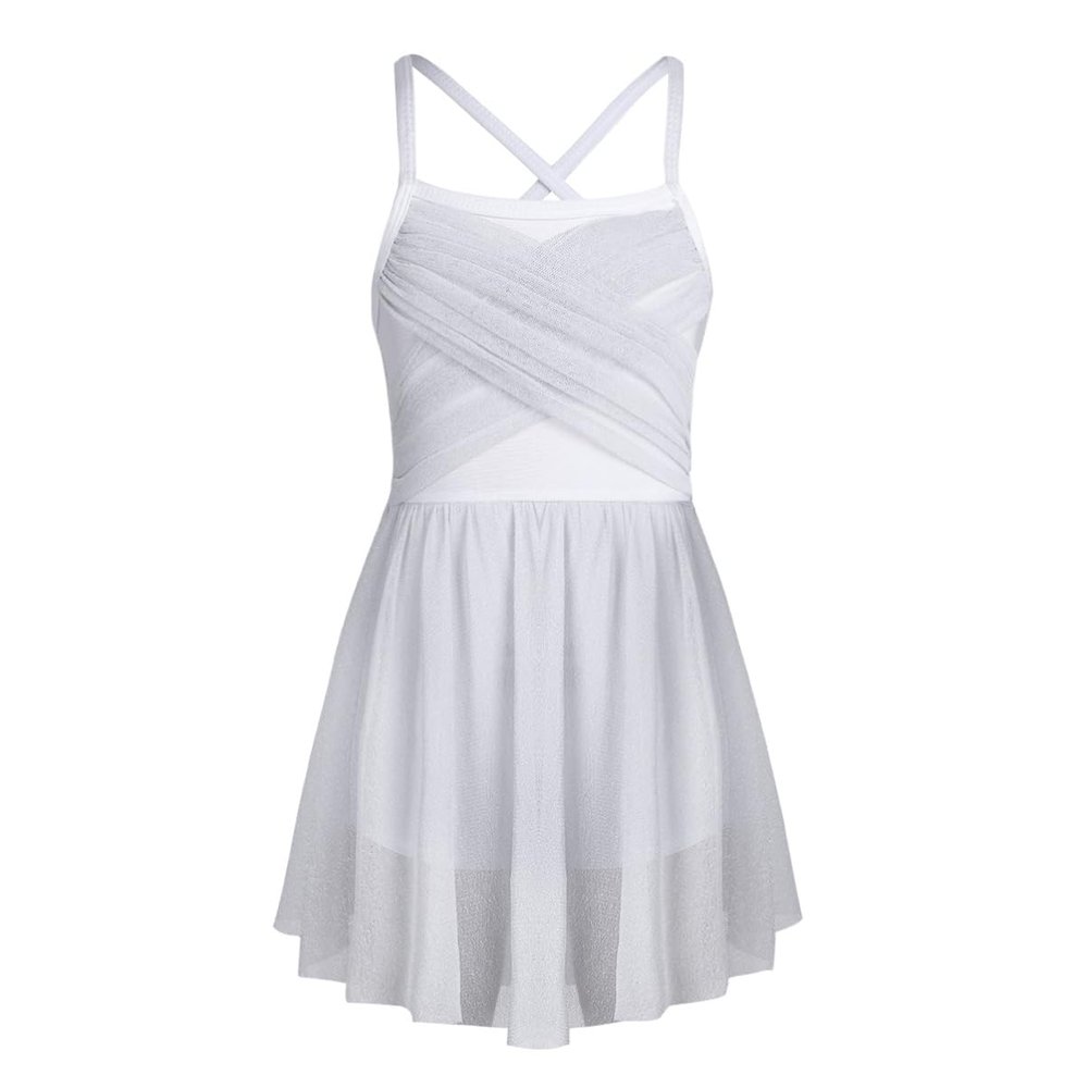 Alvivi Kids Girls Cross Back Camisole Ballet Leotard Tutu Dress Ballerina Lyrical Modern Dance wear Dancing Costume White A 12 Years