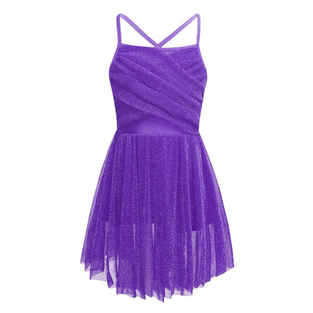 Alvivi Kids Girls Cross Back Camisole Ballet Leotard Tutu Dress Ballerina Lyrical Modern Dance wear Dancing Costume Purple A 6 Years
