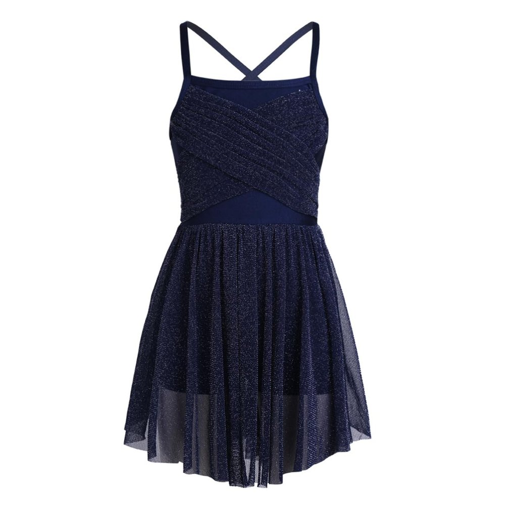 Alvivi Kids Girls Cross Back Camisole Ballet Leotard Tutu Dress Ballerina Lyrical Modern Dance wear Dancing Costume Navy Blue A 8 Years