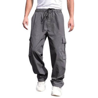 THWEI Mens Cargo Pants Casual Baggy Drawstring Loose Fit Hip Hop Pants with Pockets Grey M