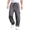 THWEI Mens Cargo Pants Casual Baggy Drawstring Loose Fit Hip Hop Pants with Pockets Grey M view 1