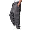 THWEI Mens Cargo Pants Casual Baggy Drawstring Loose Fit Hip Hop Pants with Pockets Grey M view 2