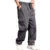 THWEI Mens Cargo Pants Casual Baggy Drawstring Loose Fit Hip Hop Pants with Pockets Grey M view 3