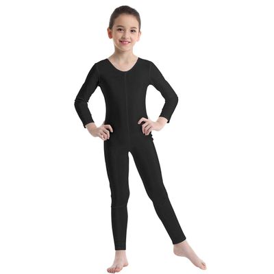 Yartina Girls One Piece Gymnastics Ballet Dance Leotard Long Sleeve Full Boby Unitard Bodysuit Black 3-4