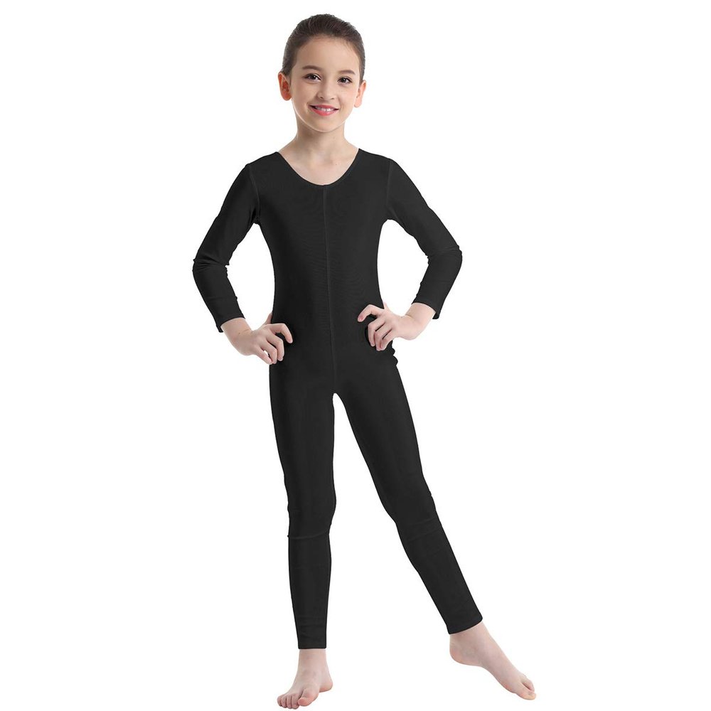 Yartina Girls One Piece Gymnastics Ballet Dance Leotard Long Sleeve Full Boby Unitard Bodysuit Black 3-4