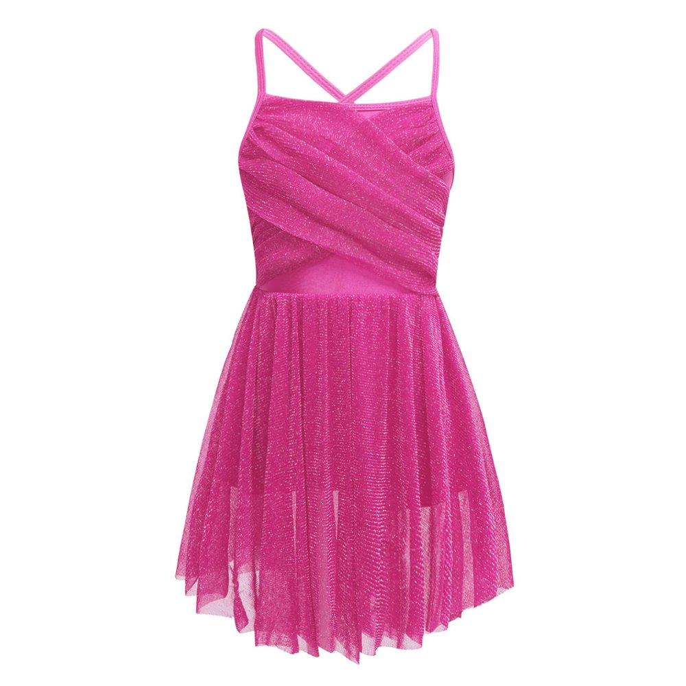 Alvivi Kids Girls Cross Back Camisole Ballet Leotard Tutu Dress Ballerina Lyrical Modern Dance wear Dancing Costume Rose A 6 Years