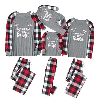 IFFEI Matching Family Pajamas Sets Christmas PJ's with Letter and Plaid Printed Long Sleeve Tee and Bottom Loungewear 6-7 Years