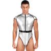 Yartina Mens Patent Leather High Cut Bodysuit Clubwear Catsuit Pole Dance Leotard Halloween Cosplay Costume Silver XX-Large view 1