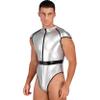 Yartina Mens Patent Leather High Cut Bodysuit Clubwear Catsuit Pole Dance Leotard Halloween Cosplay Costume Silver XX-Large view 2